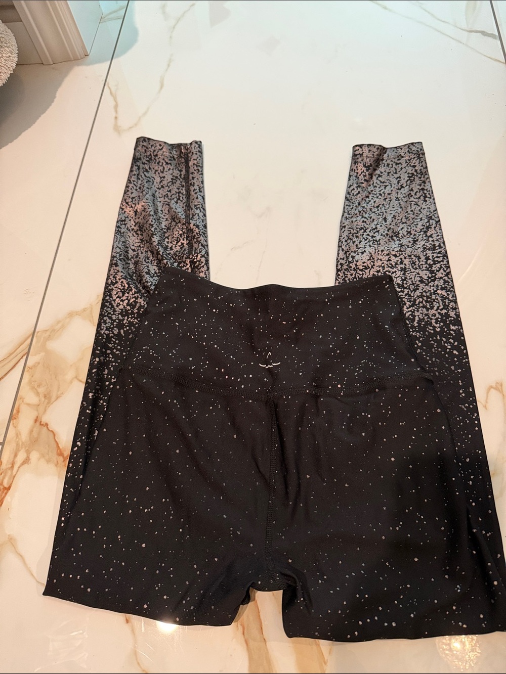 Beyond Yoga Black Leggings with Pink Speckle Print